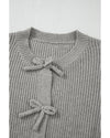 Philippine Gray Ribbed Knit Bow Front Buttoned Cardigan - L