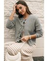Philippine Gray Ribbed Knit Bow Front Buttoned Cardigan - L