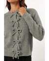 Philippine Gray Ribbed Knit Bow Front Buttoned Cardigan - L