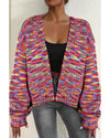 Pink Confetti Drop Shoulder Open Front Cardigan - M