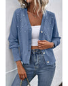 Myosotis Textured Knit Pearl Beaded Button Up Cardigan - L