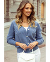 Myosotis Textured Knit Pearl Beaded Button Up Cardigan - M