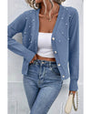 Myosotis Textured Knit Pearl Beaded Button Up Cardigan - XL