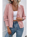 Sepia Rose Textured Knit Pearl Beaded Button Up Cardigan - XL