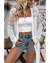 White Crochet Hollow Out Open Front Cardigan - XL