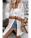 White Crochet Hollow Out Open Front Cardigan - XL