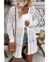 White Crochet Hollow Out Open Front Cardigan - XL