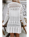 White Crochet Hollow Out Open Front Cardigan - XL