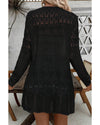 Black Crochet Hollow Out Open Front Cardigan - M
