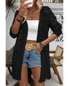 Black Crochet Hollow Out Open Front Cardigan - M