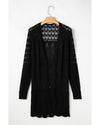 Black Crochet Hollow Out Open Front Cardigan - M