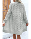 Gray Hollow Out Buttons Front Long Cardigan - L