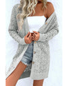 Gray Hollow Out Buttons Front Long Cardigan - M