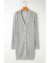 Gray Hollow Out Buttons Front Long Cardigan - M