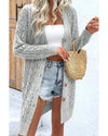 Gray Hollow Out Buttons Front Long Cardigan - M
