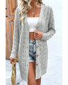 Gray Hollow Out Buttons Front Long Cardigan - M