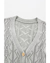 Gray Hollow Out Buttons Front Long Cardigan - M