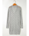 Gray Hollow Out Buttons Front Long Cardigan - M
