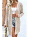Parchment Hollow Out Buttons Front Long Cardigan - M