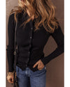 Black Ribbed Knit Collared Slim Fit Sweater Cardigan - M