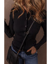 Black Ribbed Knit Collared Slim Fit Sweater Cardigan - M