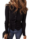 Black Ribbed Knit Collared Slim Fit Sweater Cardigan - M