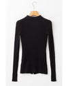 Black Ribbed Knit Collared Slim Fit Sweater Cardigan - M