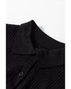 Black Ribbed Knit Collared Slim Fit Sweater Cardigan - M