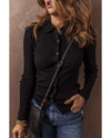 Black Ribbed Knit Collared Slim Fit Sweater Cardigan - XL