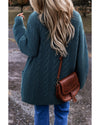 Peacock Blue Cable Knit Button Front Pocketed Baggy Cardigan - L