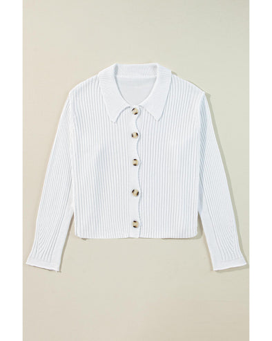 White Collared Button-up Loose Fit Casual Sweater - XL