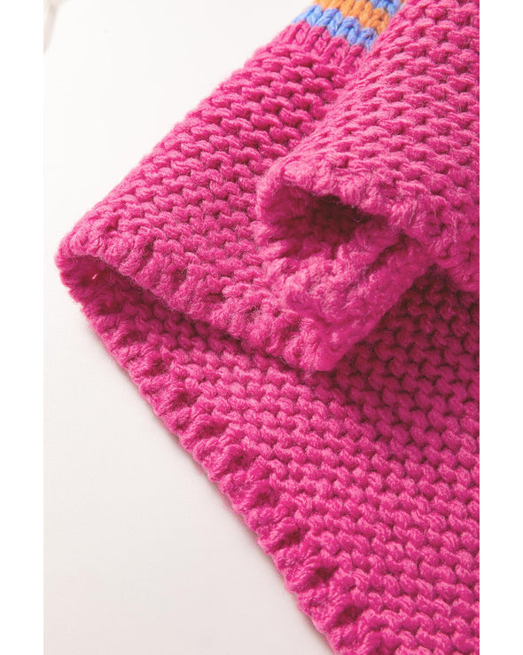 Rose Stripe Colorful Puff Sleeve Drop Shoulder Loose Cardigan - S