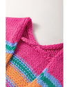 Rose Stripe Colorful Puff Sleeve Drop Shoulder Loose Cardigan - XL