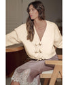 Jet Stream Bowknot Front Loose V Neck Knitted Cardigan - S