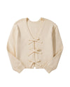 Jet Stream Bowknot Front Loose V Neck Knitted Cardigan - S