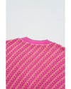Pink Striped Buttoned V Neck Drop Shoulder Cardigan - M