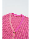 Pink Striped Buttoned V Neck Drop Shoulder Cardigan - XL