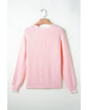 Pink Ribbed Knit Scalloped Edge Side Pockets Buttoned Cardigan - L