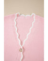 Pink Ribbed Knit Scalloped Edge Side Pockets Buttoned Cardigan - L