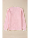 Pink Ribbed Knit Scalloped Edge Side Pockets Buttoned Cardigan - L