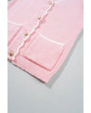 Pink Ribbed Knit Scalloped Edge Side Pockets Buttoned Cardigan - XL