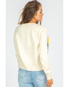 White Stripe Colorful Pattern Button Front Sweater Cardigan - L