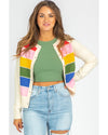 White Stripe Colorful Pattern Button Front Sweater Cardigan - XL