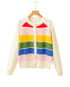 White Stripe Colorful Pattern Button Front Sweater Cardigan - XL
