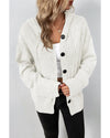 White Drawstring Hooded Button Up Drop Shoulder Sweater Cardigan - S