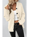 White Drawstring Hooded Button Up Drop Shoulder Sweater Cardigan - S