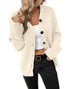 White Drawstring Hooded Button Up Drop Shoulder Sweater Cardigan - S