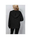 Black Drawstring Hooded Button Up Drop Shoulder Sweater Cardigan - S