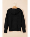Black Drawstring Hooded Button Up Drop Shoulder Sweater Cardigan - S
