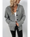 Medium Grey Drawstring Hooded Button Up Drop Shoulder Sweater Cardigan - S